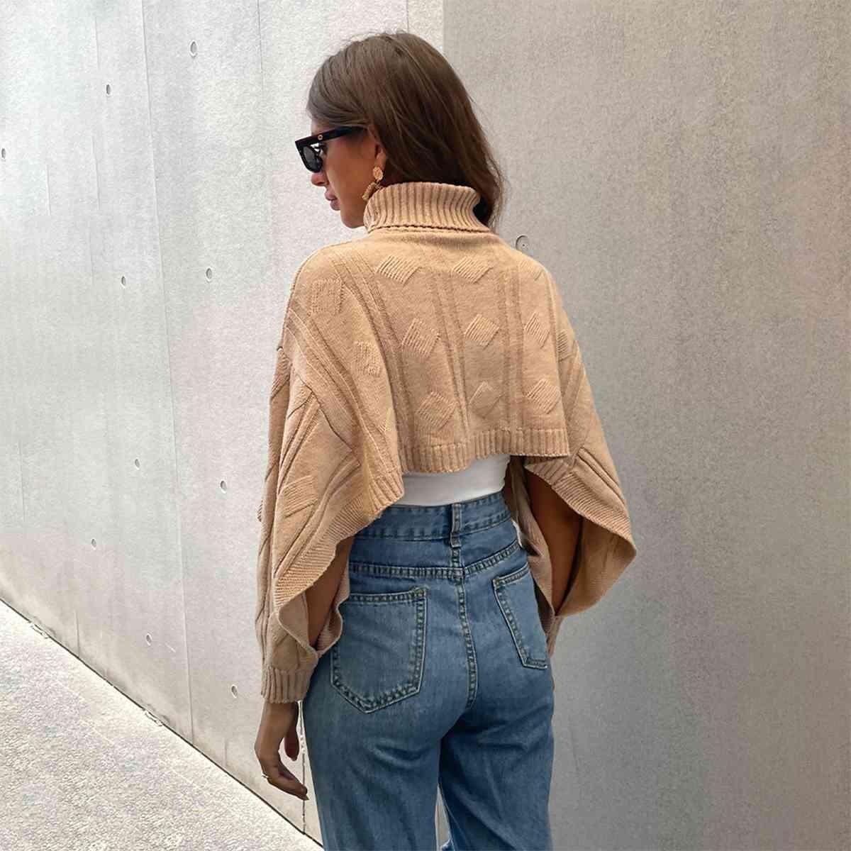 Geometric Turtleneck Cropped Sweater - Bona Fide Fashion