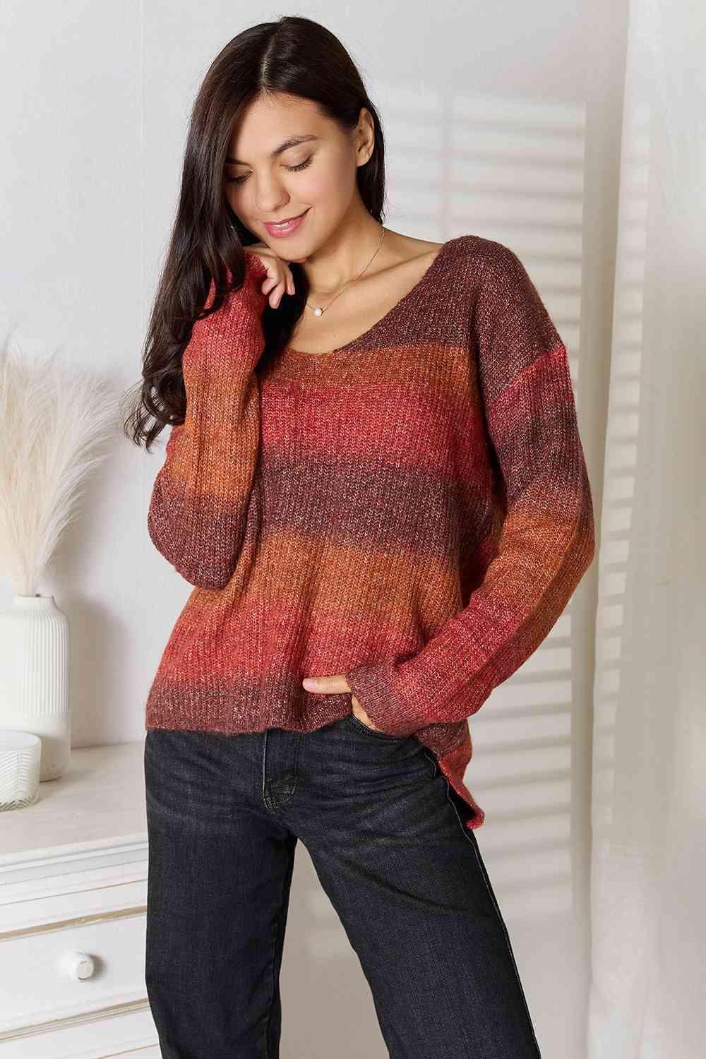 Gradient V-Neck Sweater - Bona Fide Fashion