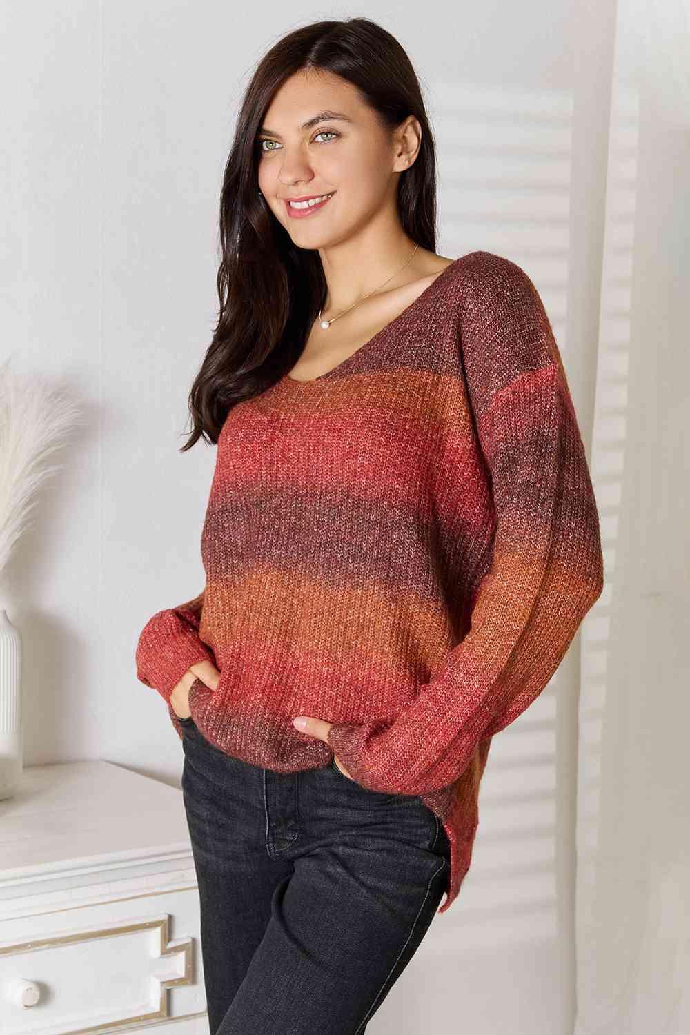 Gradient V-Neck Sweater - Bona Fide Fashion