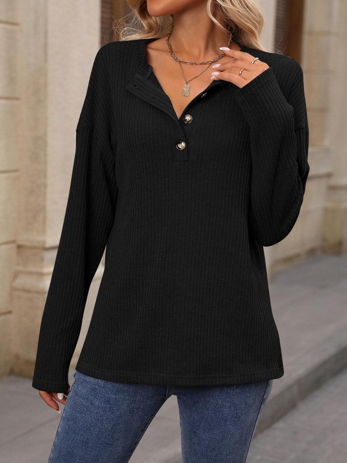 Half Button Long Sleeve T-Shirt - Bona Fide Fashion