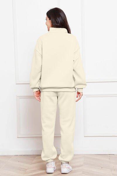 Half Zip Long Sleeve Sweatshirt and Pants Set - Bona Fide Fashion