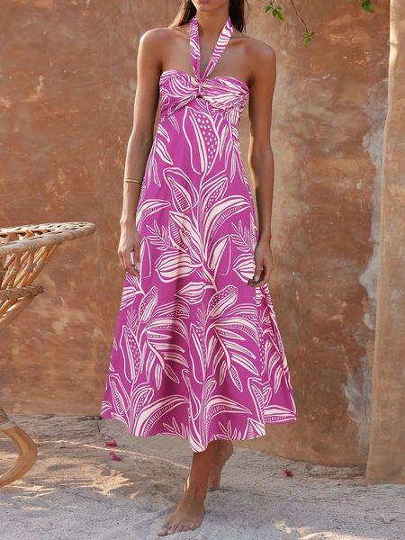 Halter Neck Printed Dress Bohemian Style Flowy Hem Dress HEDZRES27N - Bona Fide Fashion