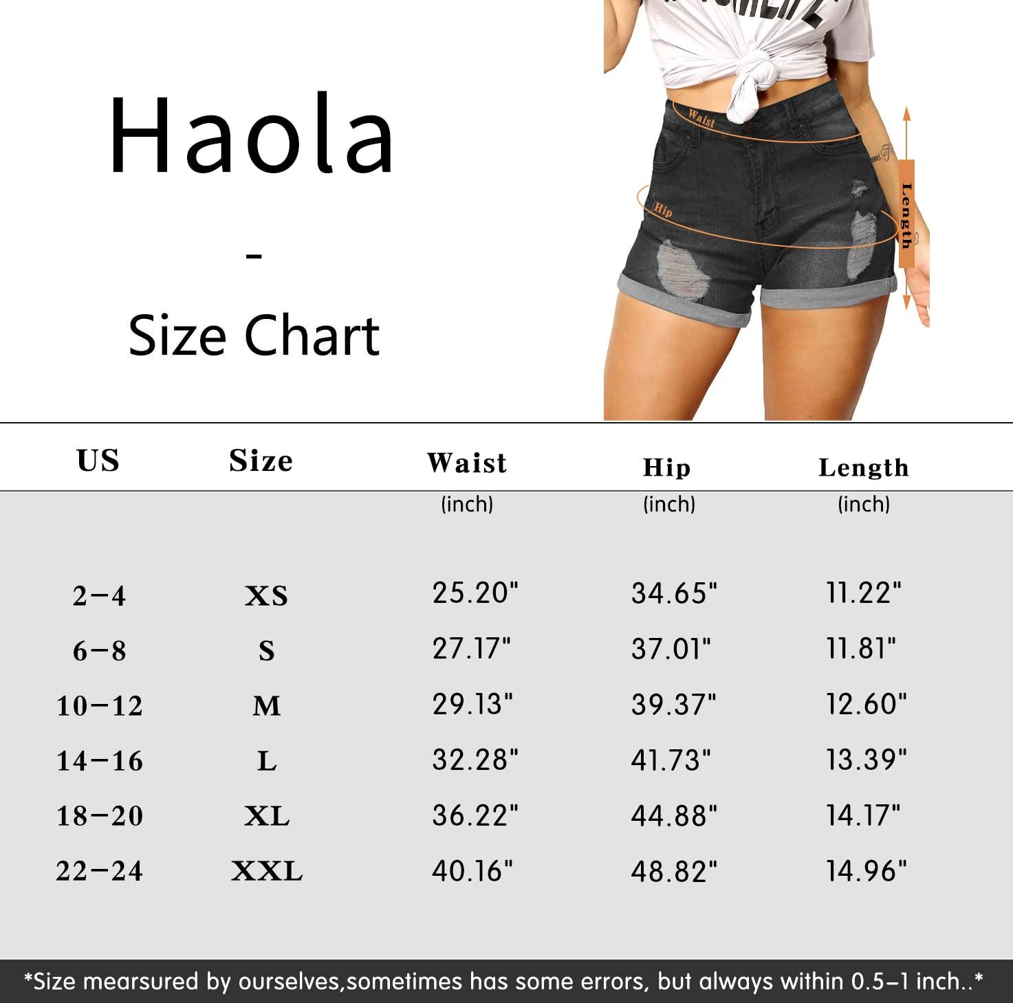 Haola Womens Stretchy Denim Shorts High Waisted Folded Hem Ripped Jeans Shorts Grey Black S - Bona Fide Fashion