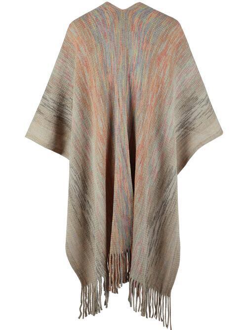 Heathered Fringe Hem Poncho - Bona Fide Fashion