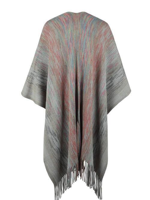 Heathered Fringe Hem Poncho - Bona Fide Fashion