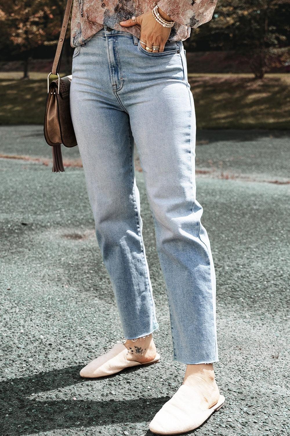 High Waist Straight Jeans with Pockets - Bona Fide Fashion