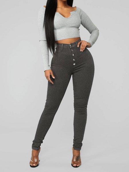 High-Waisted Denim Pants H7XHRQKZYK - Bona Fide Fashion