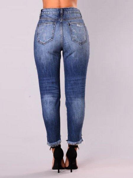 High Waisted Super Stretchy Fringe Hem Crop Jeans H7XHRQETKN - Bona Fide Fashion
