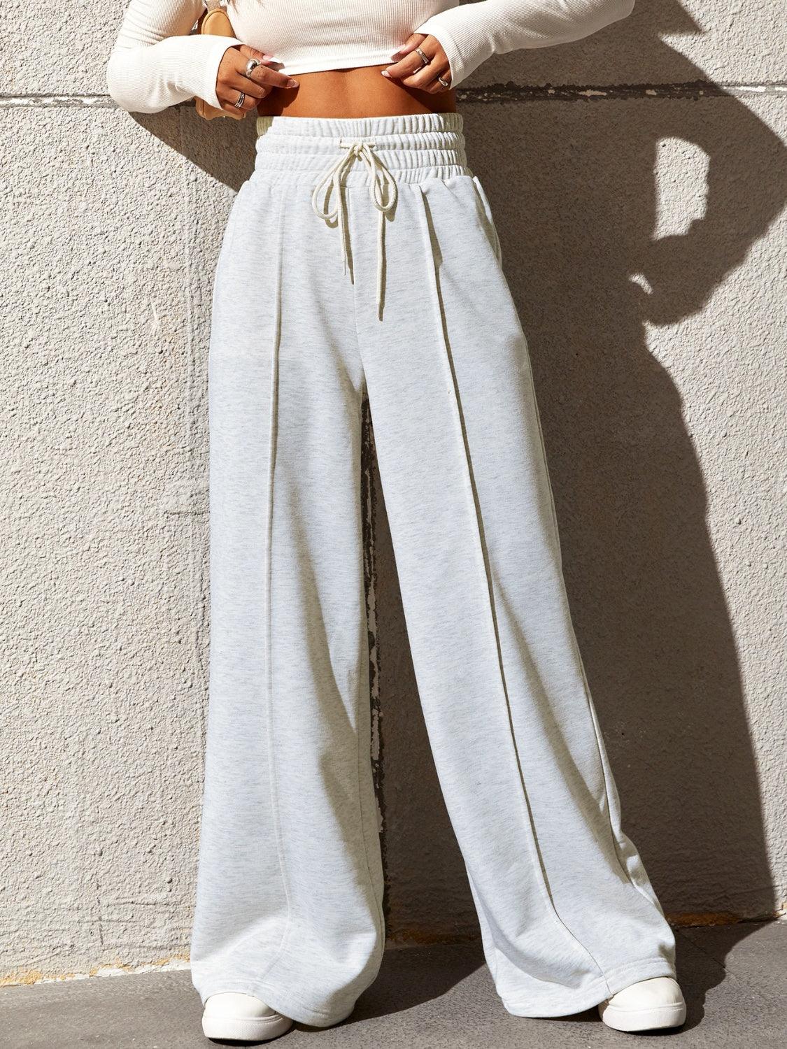 Honey Drawstring Elastic Waist Wide Leg Pants - Bona Fide Fashion