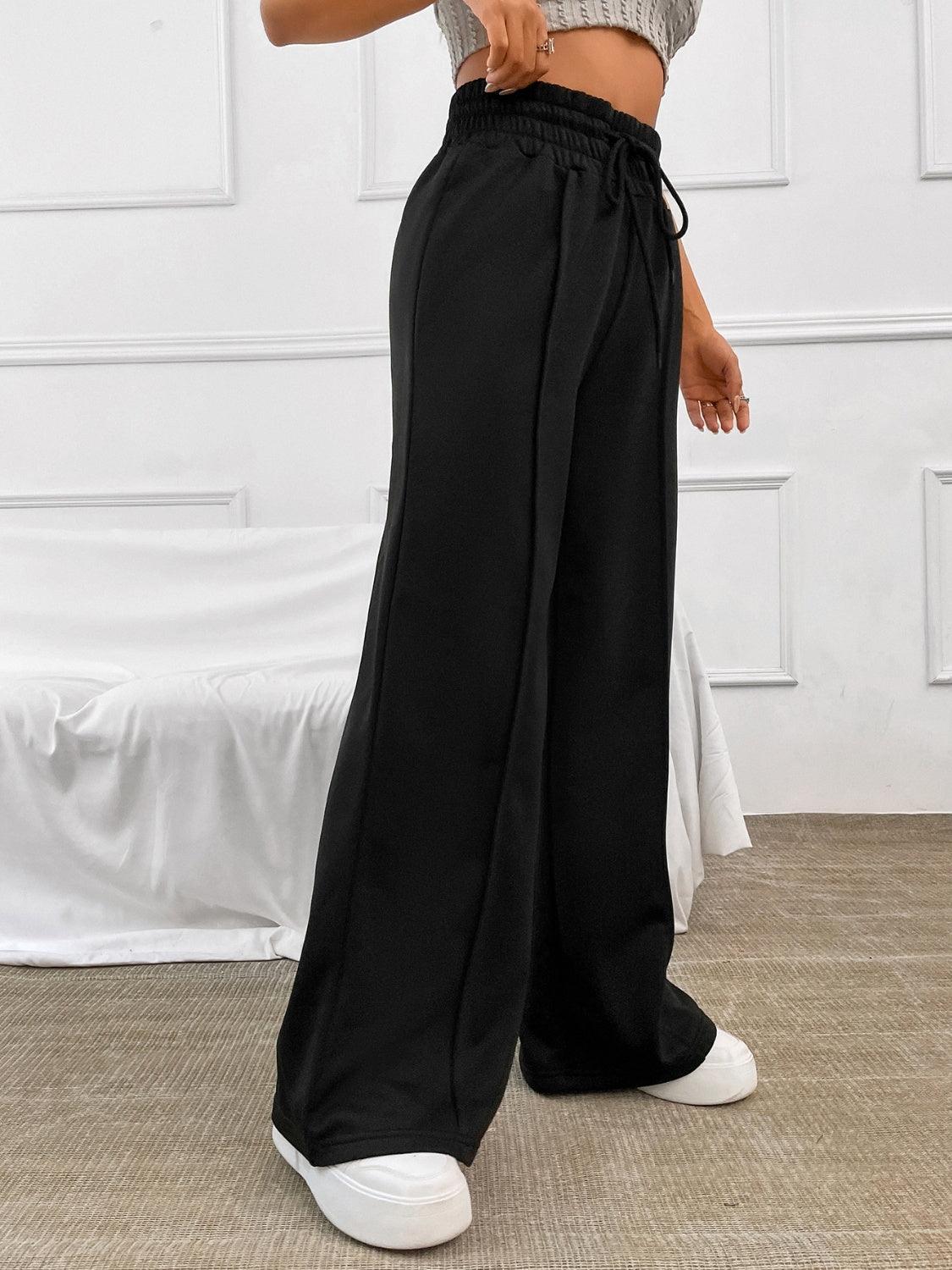 Honey Drawstring Elastic Waist Wide Leg Pants - Bona Fide Fashion