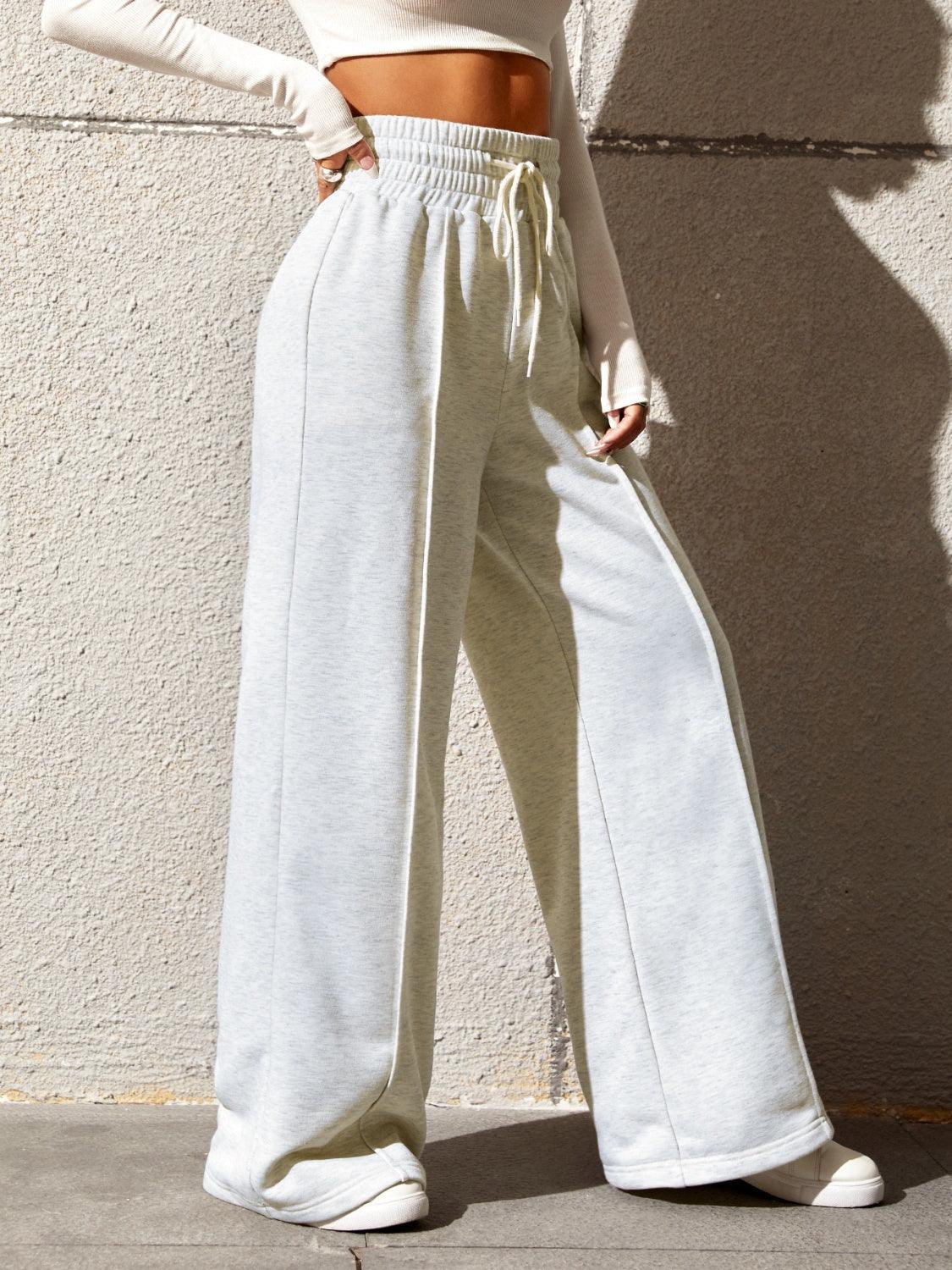 Honey Drawstring Elastic Waist Wide Leg Pants - Bona Fide Fashion