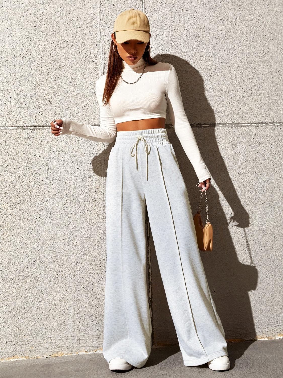 Honey Drawstring Elastic Waist Wide Leg Pants - Bona Fide Fashion