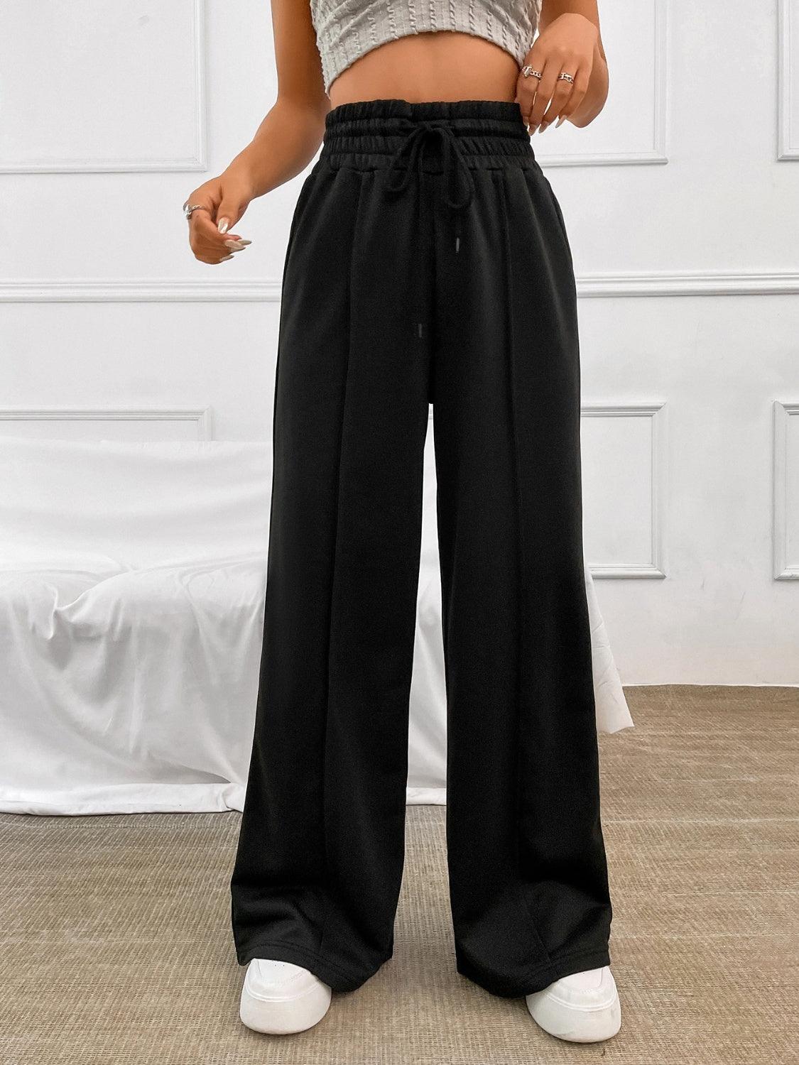 Honey Drawstring Elastic Waist Wide Leg Pants - Bona Fide Fashion