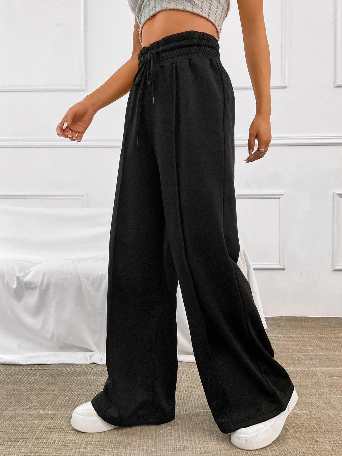 Honey Drawstring Elastic Waist Wide Leg Pants - Bona Fide Fashion