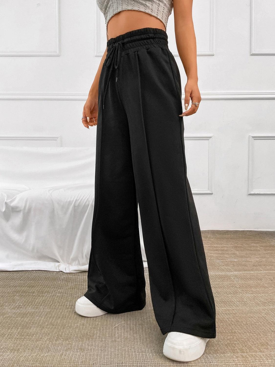 Honey Drawstring Elastic Waist Wide Leg Pants - Bona Fide Fashion