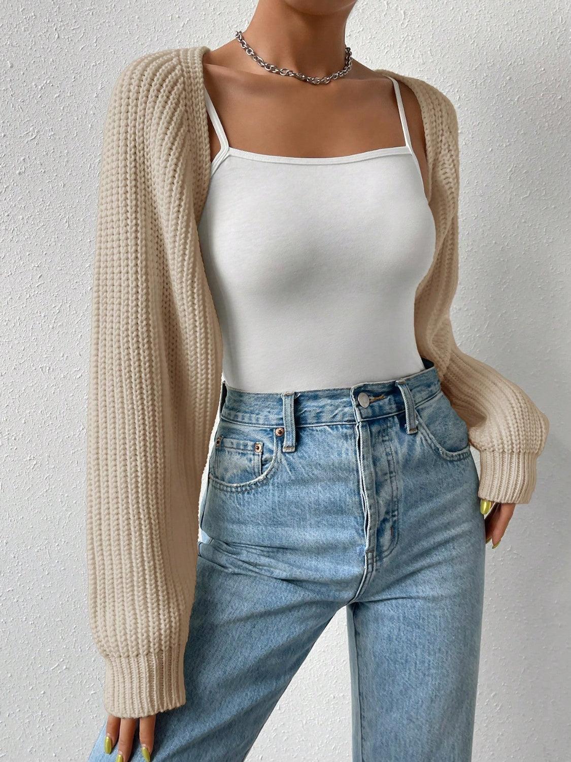 Honey Open Front Long Sleeve Cropped Cardigan - Bona Fide Fashion