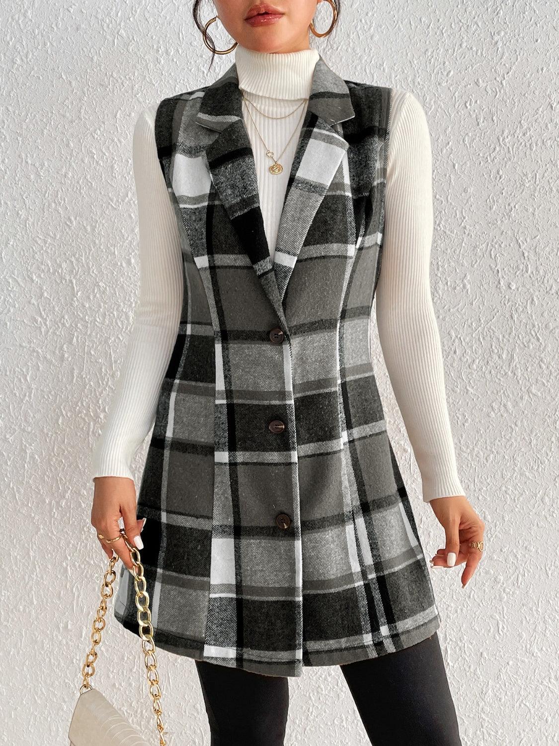 Honey Plaid Button Up Vest Coat - Bona Fide Fashion