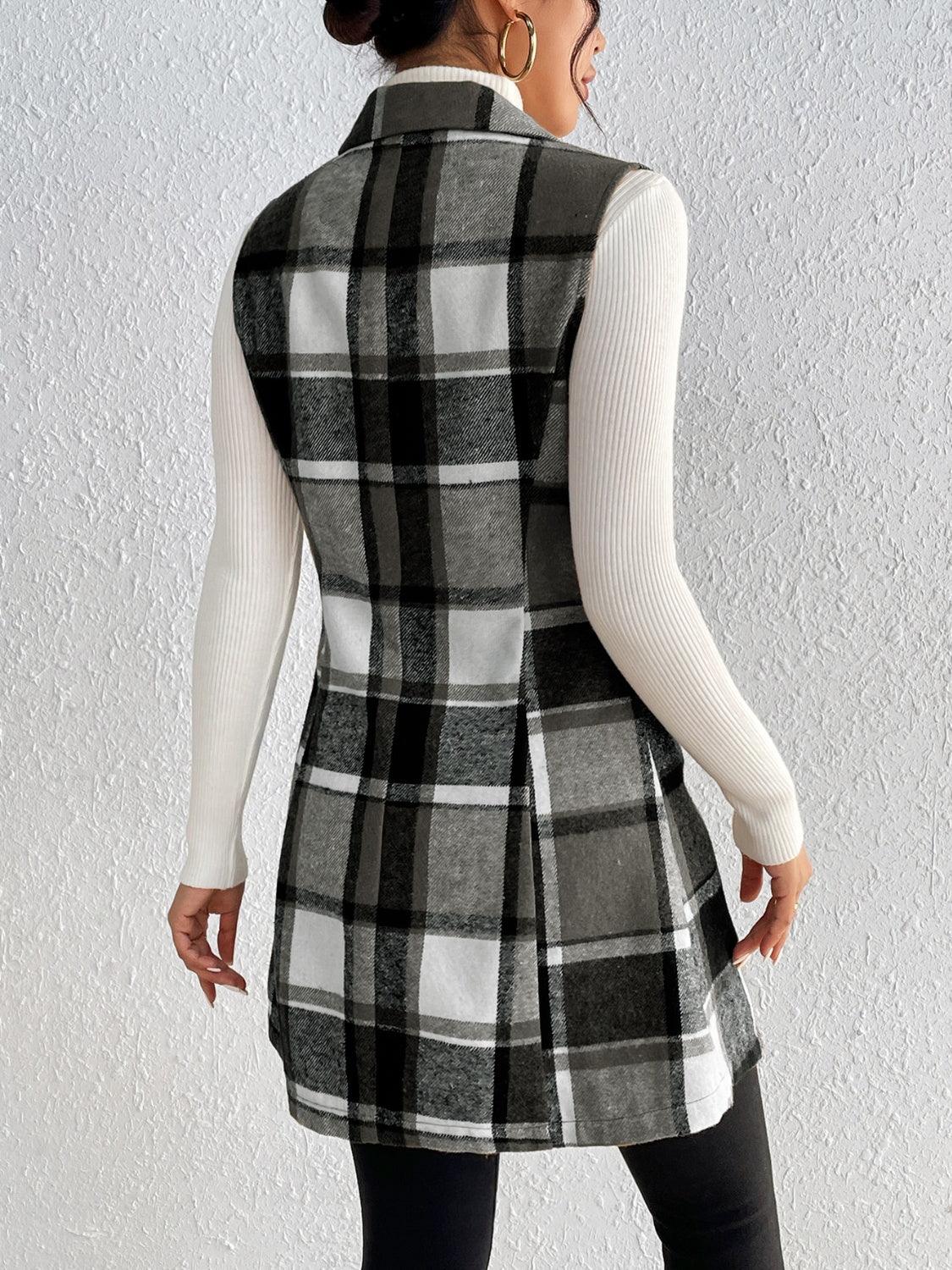 Honey Plaid Button Up Vest Coat - Bona Fide Fashion