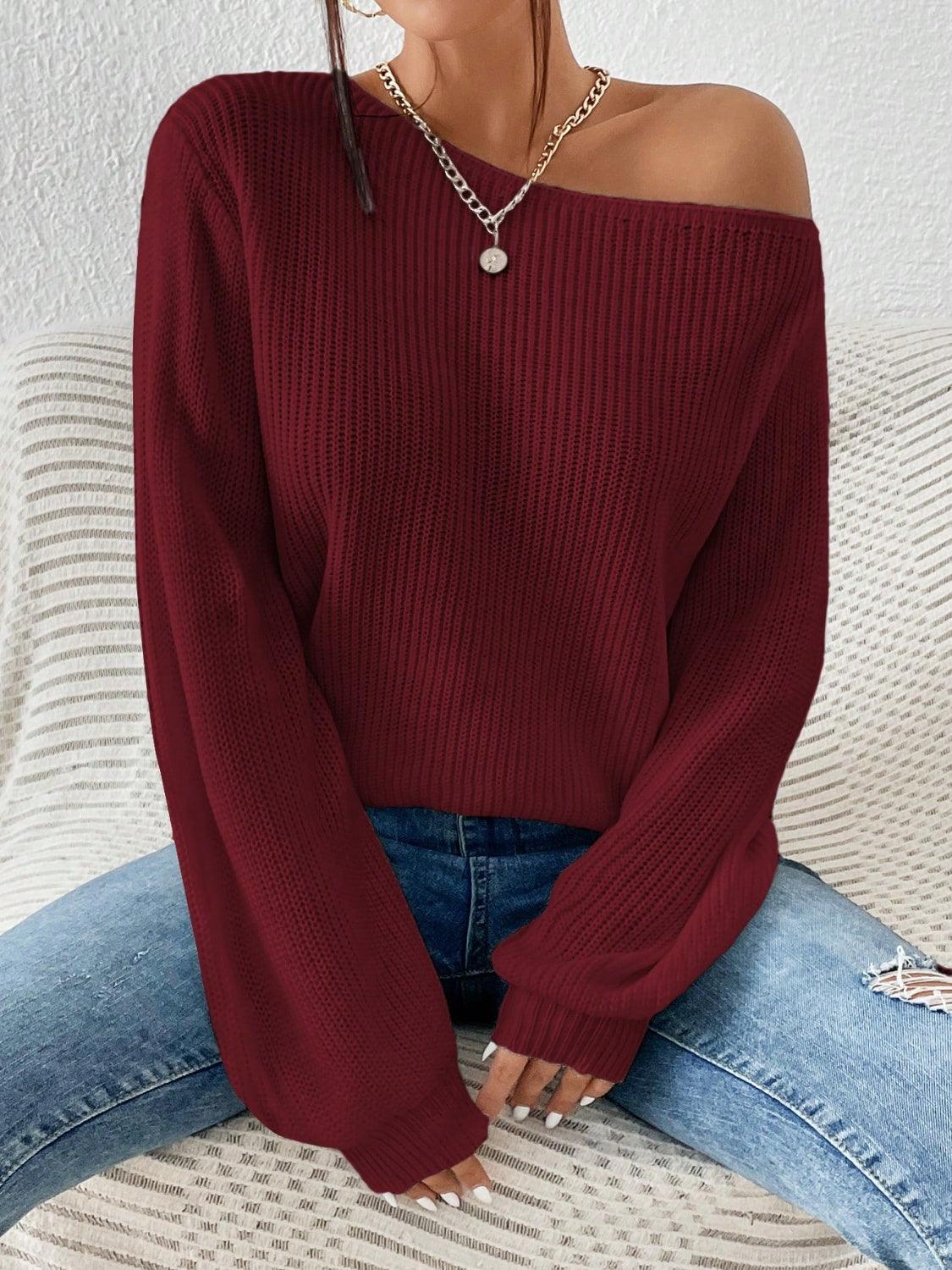 Honey Single Shoulder Long Sleeve Sweater - Bona Fide Fashion