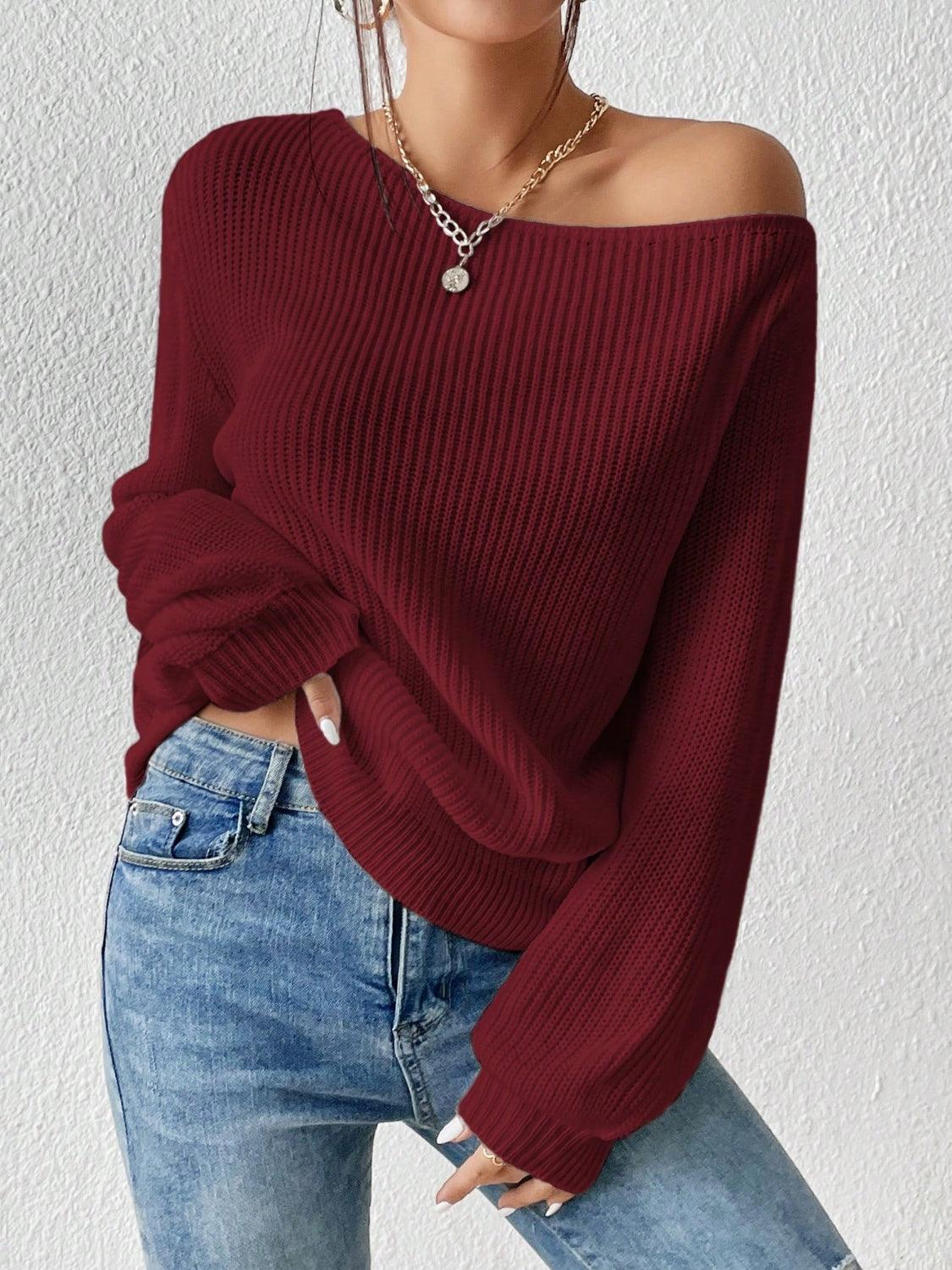 Honey Single Shoulder Long Sleeve Sweater - Bona Fide Fashion