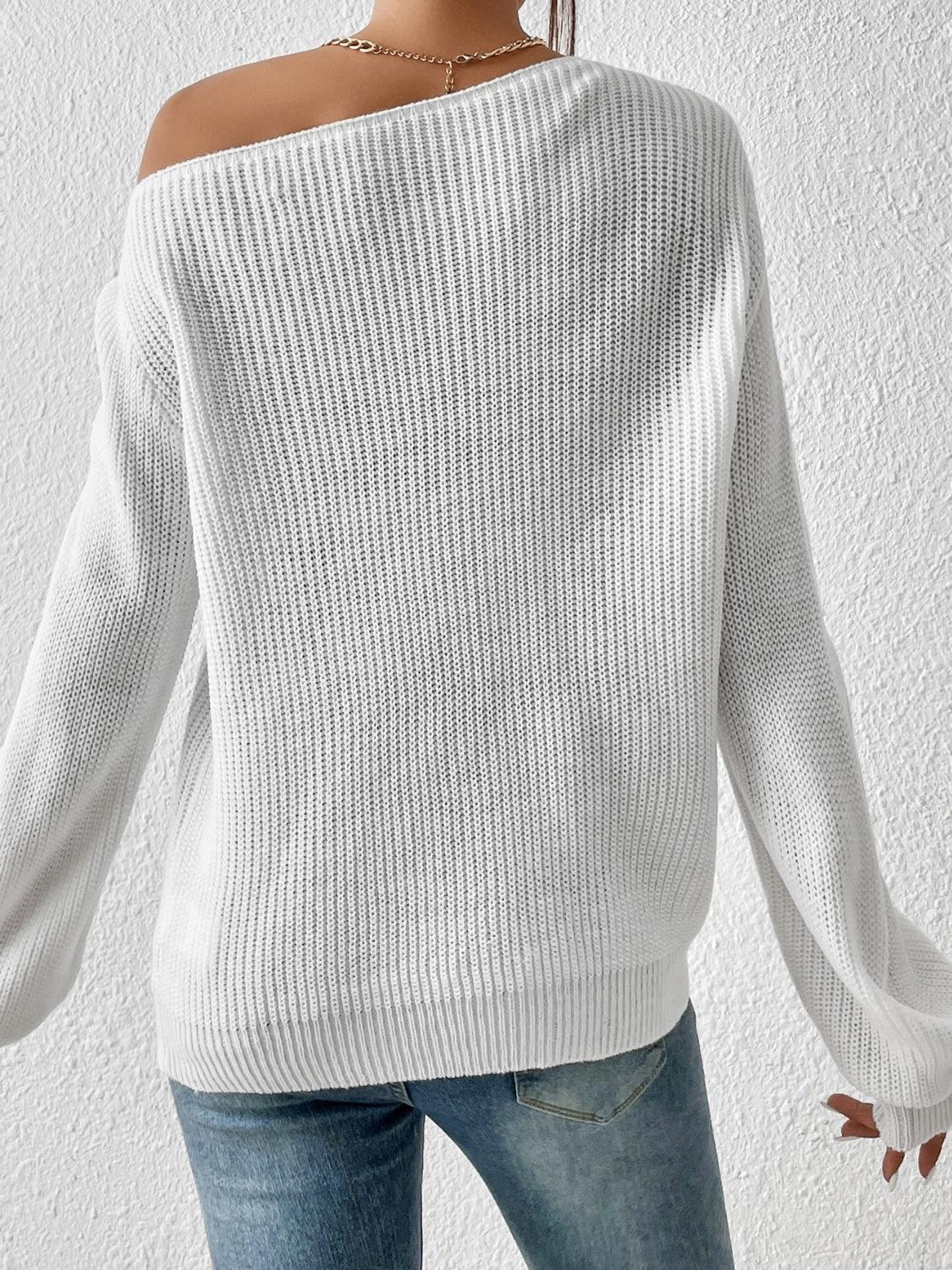 Honey Single Shoulder Long Sleeve Sweater - Bona Fide Fashion