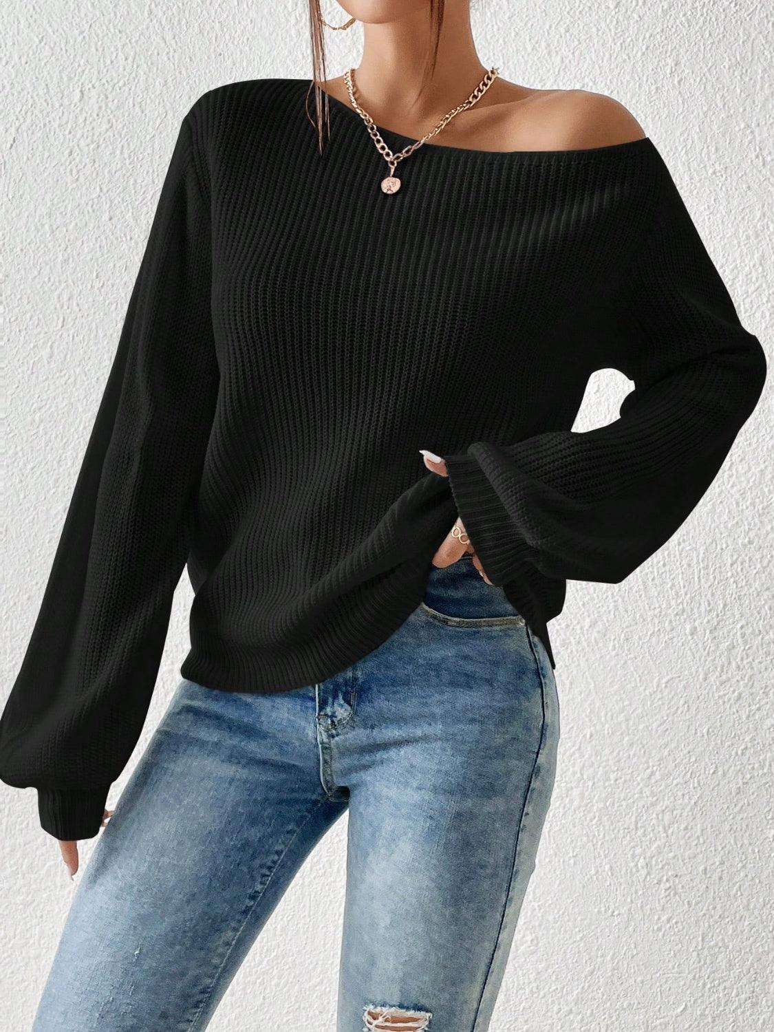 Honey Single Shoulder Long Sleeve Sweater - Bona Fide Fashion