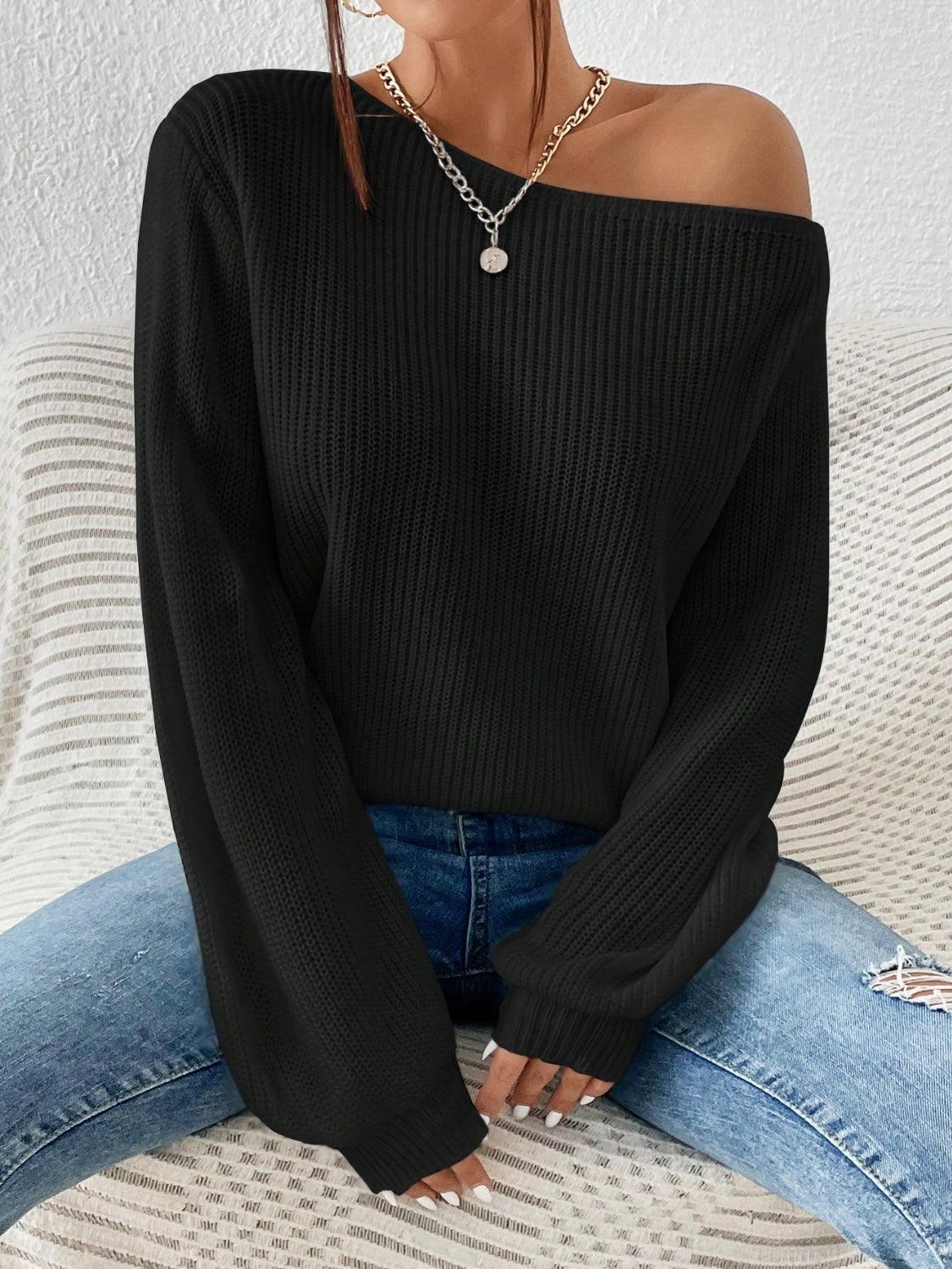 Honey Single Shoulder Long Sleeve Sweater - Bona Fide Fashion