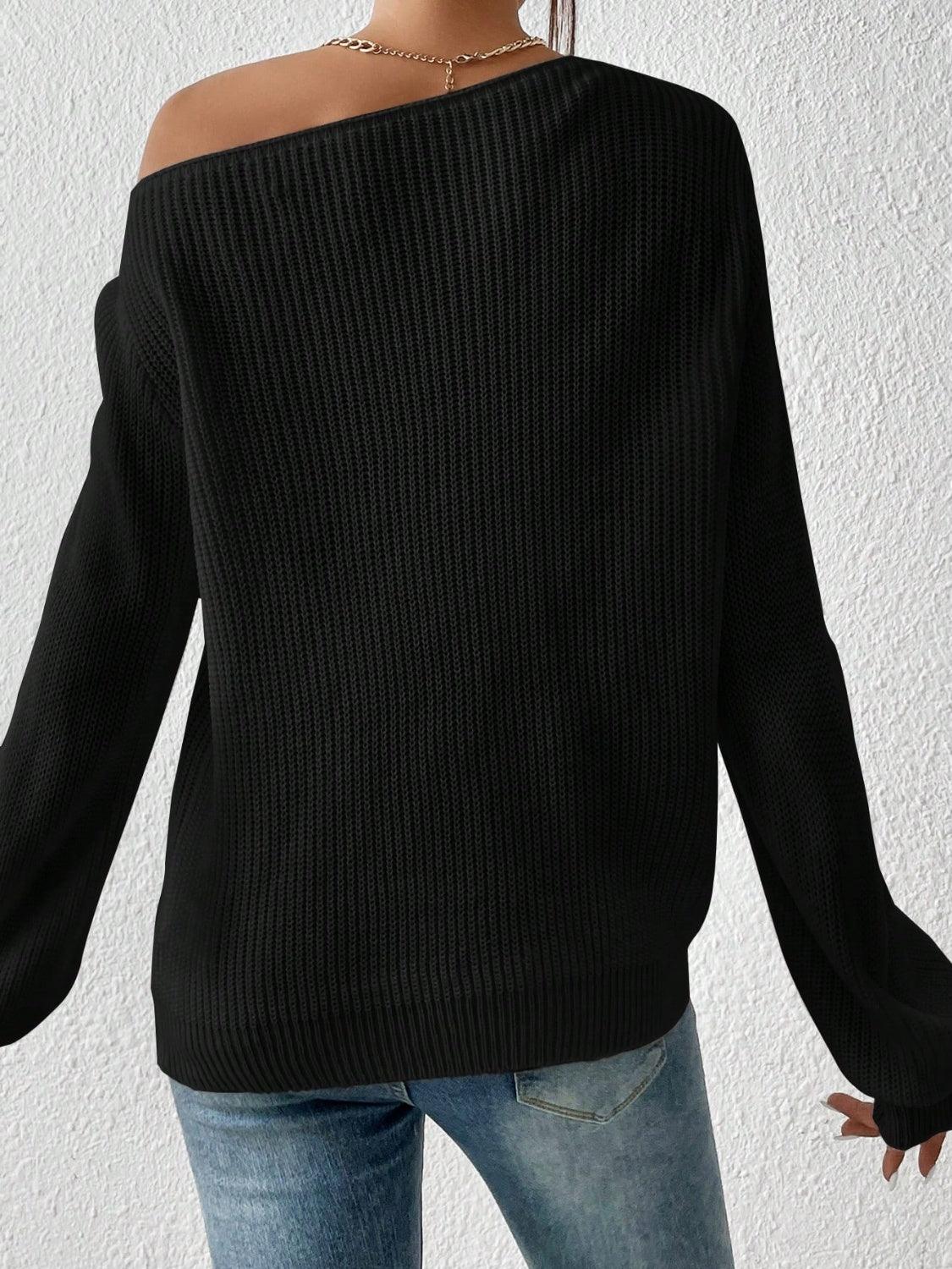 Honey Single Shoulder Long Sleeve Sweater - Bona Fide Fashion