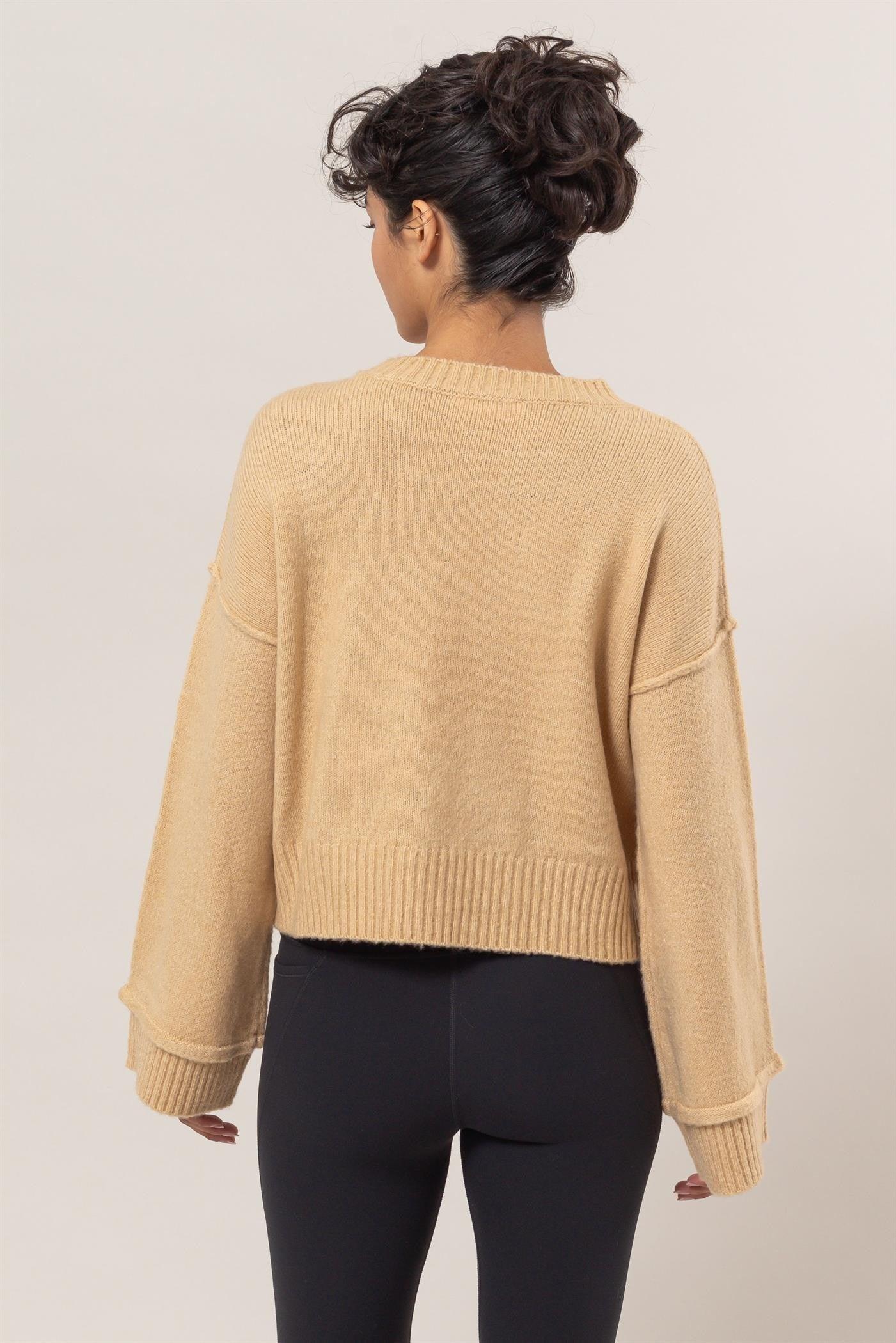 HYFVE Round Neck Dropped Shoulder Ribbed Sweater - Bona Fide Fashion