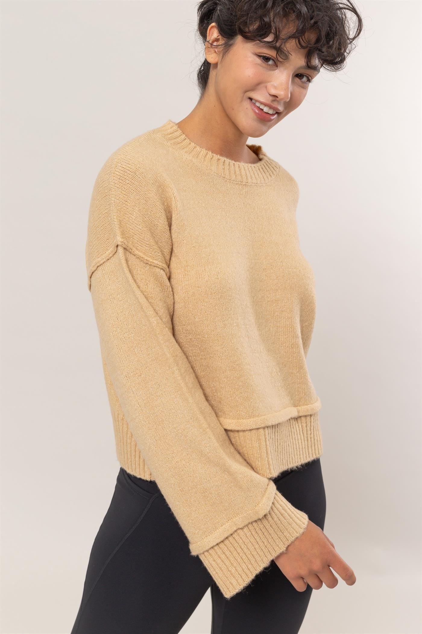 HYFVE Round Neck Dropped Shoulder Ribbed Sweater - Bona Fide Fashion