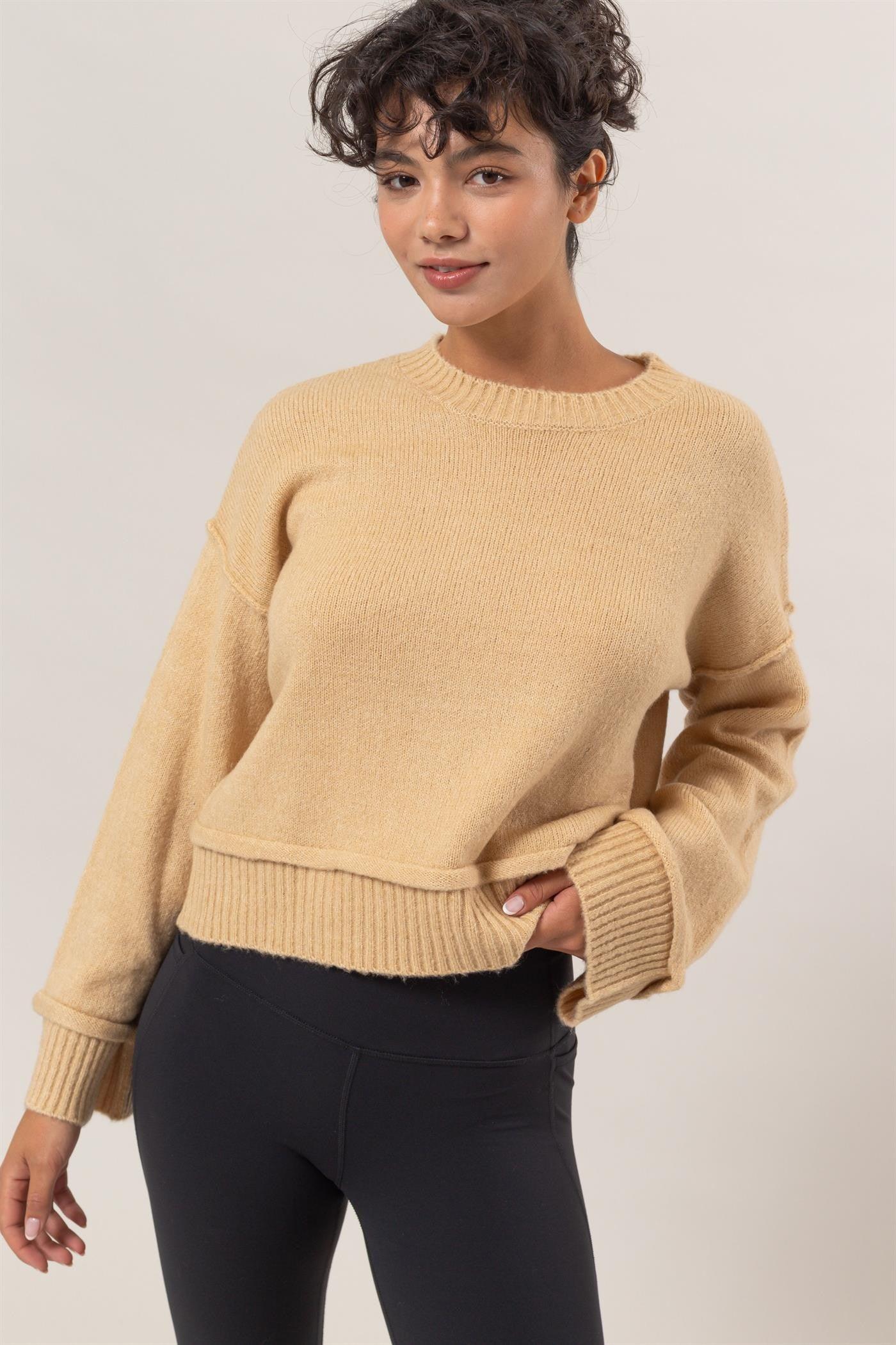 HYFVE Round Neck Dropped Shoulder Ribbed Sweater - Bona Fide Fashion