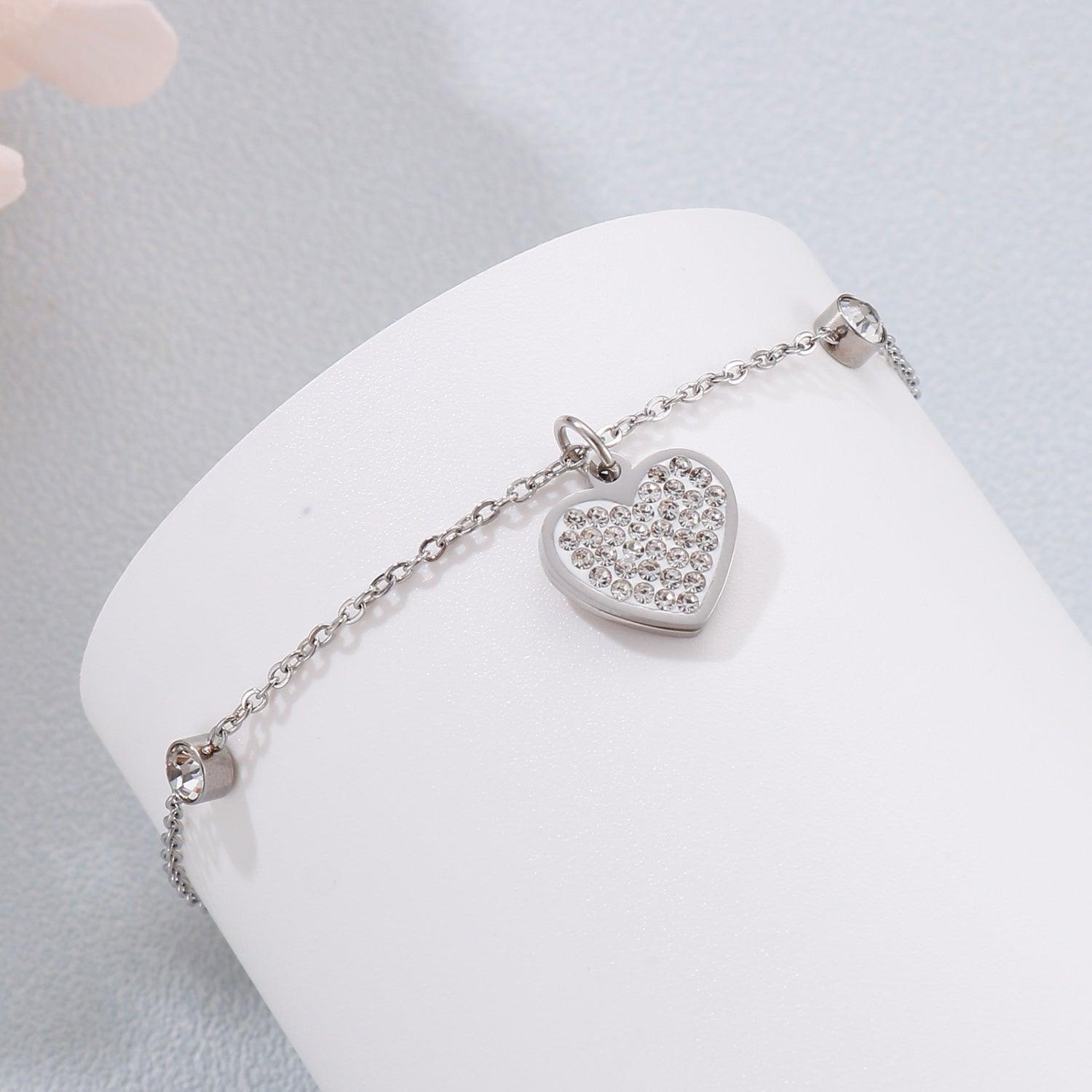 Inlaid Rhinestone Titanium Steel Heart Bracelet - Bona Fide Fashion