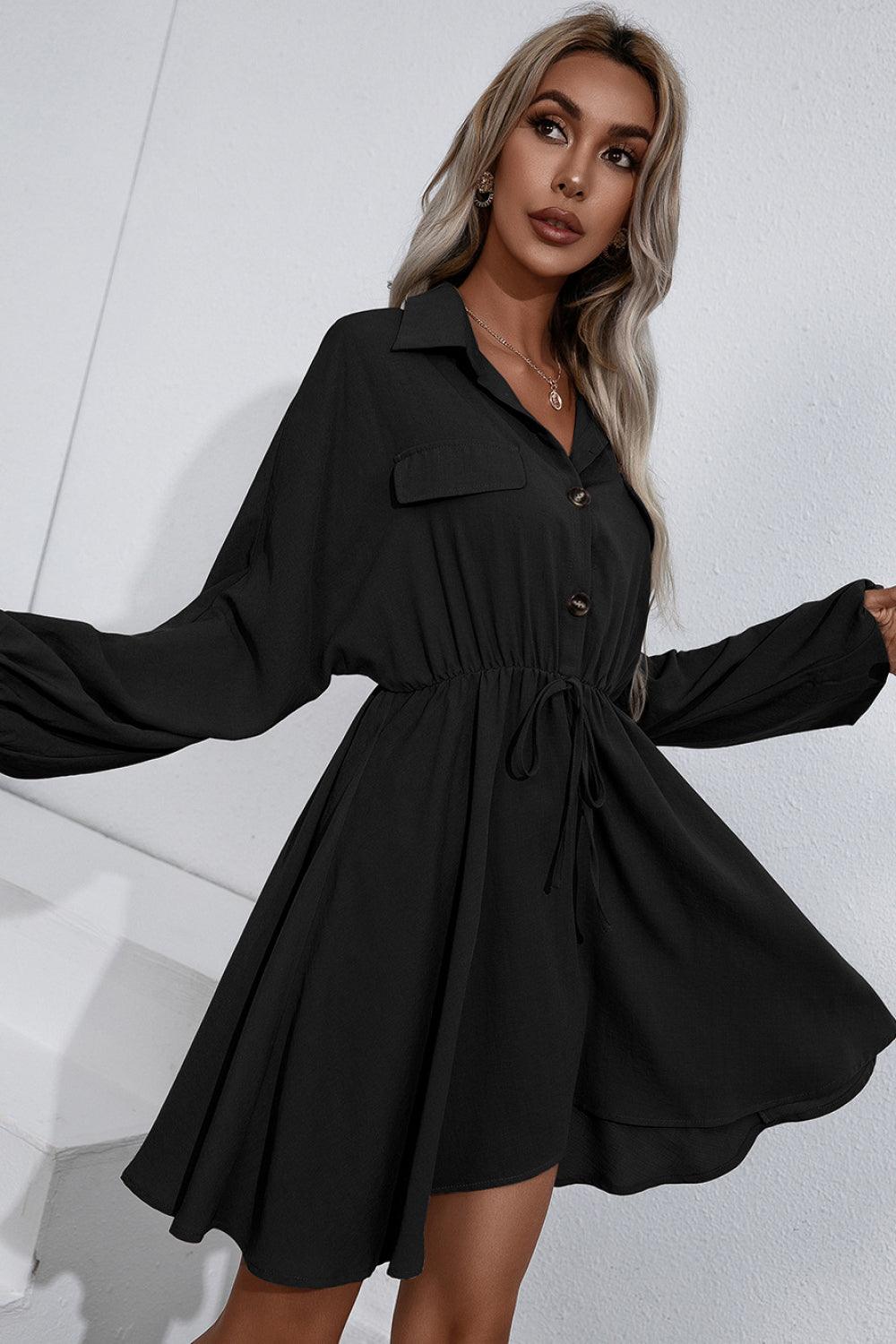 Ivy Lane Collared Tie Waist Button Up Shirt Dress - Bona Fide Fashion