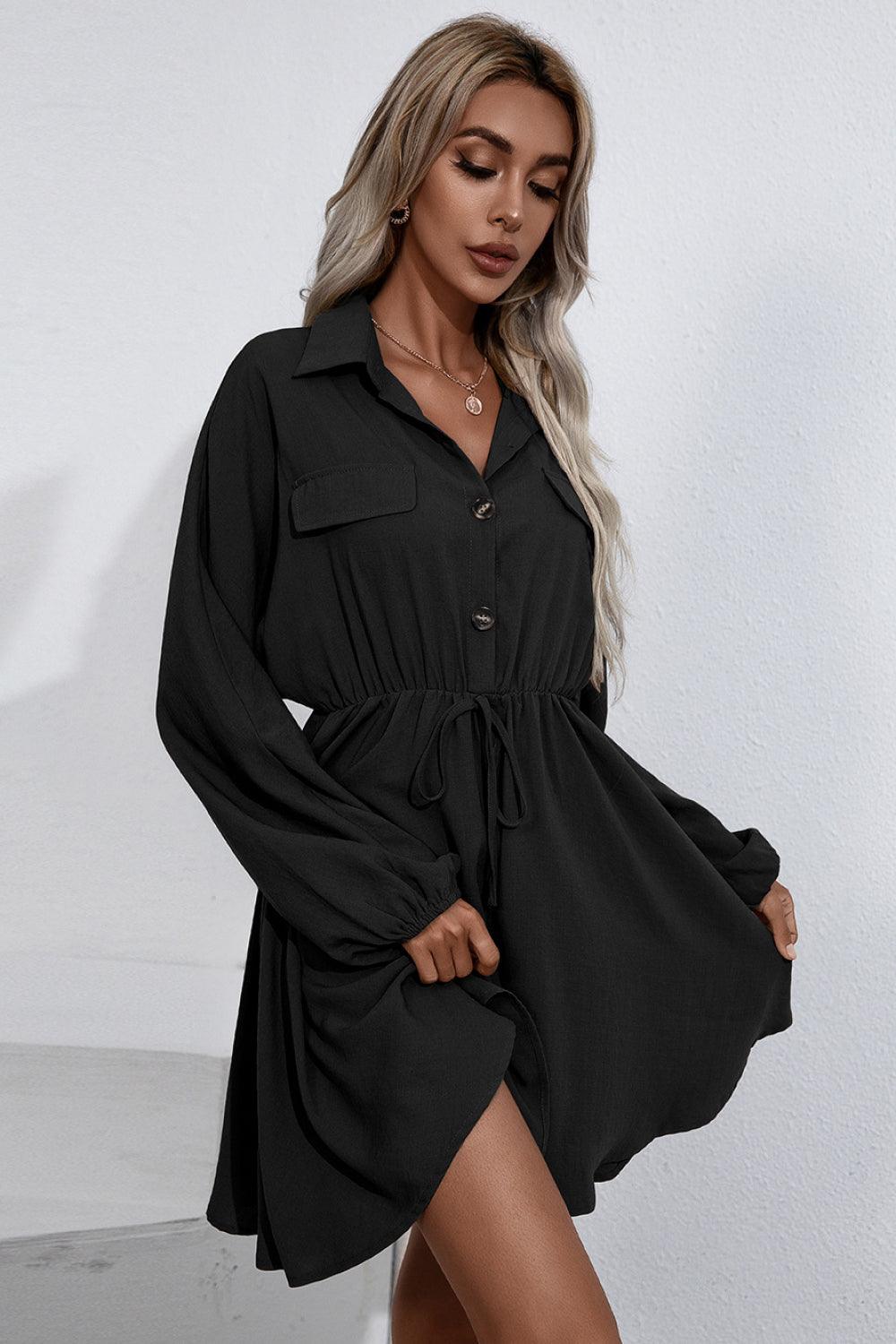 Ivy Lane Collared Tie Waist Button Up Shirt Dress - Bona Fide Fashion