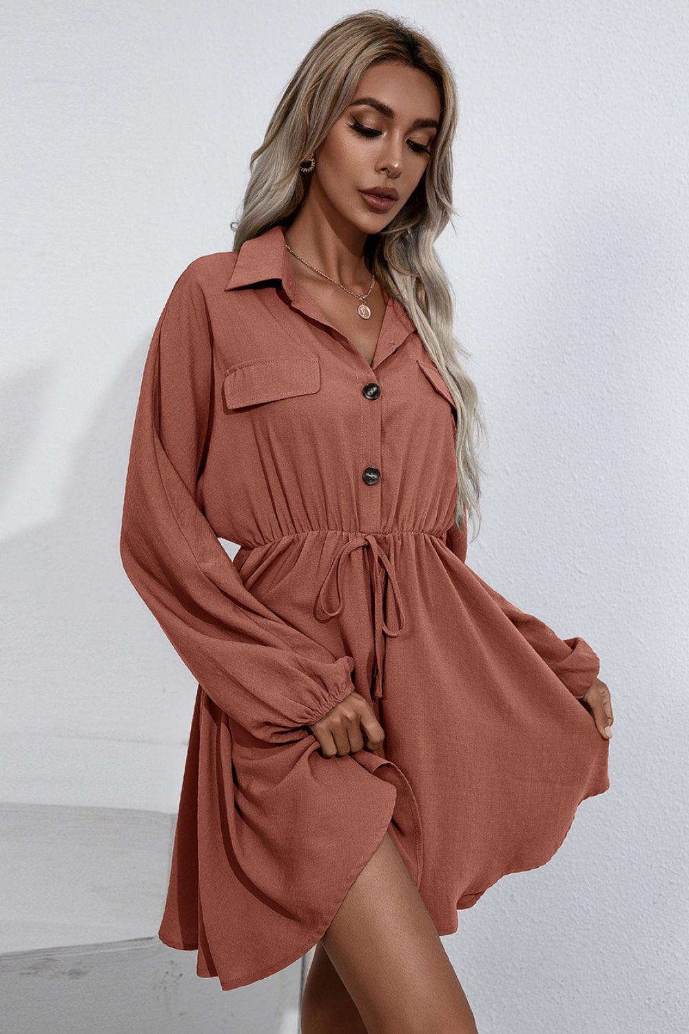 Ivy Lane Collared Tie Waist Button Up Shirt Dress - Bona Fide Fashion