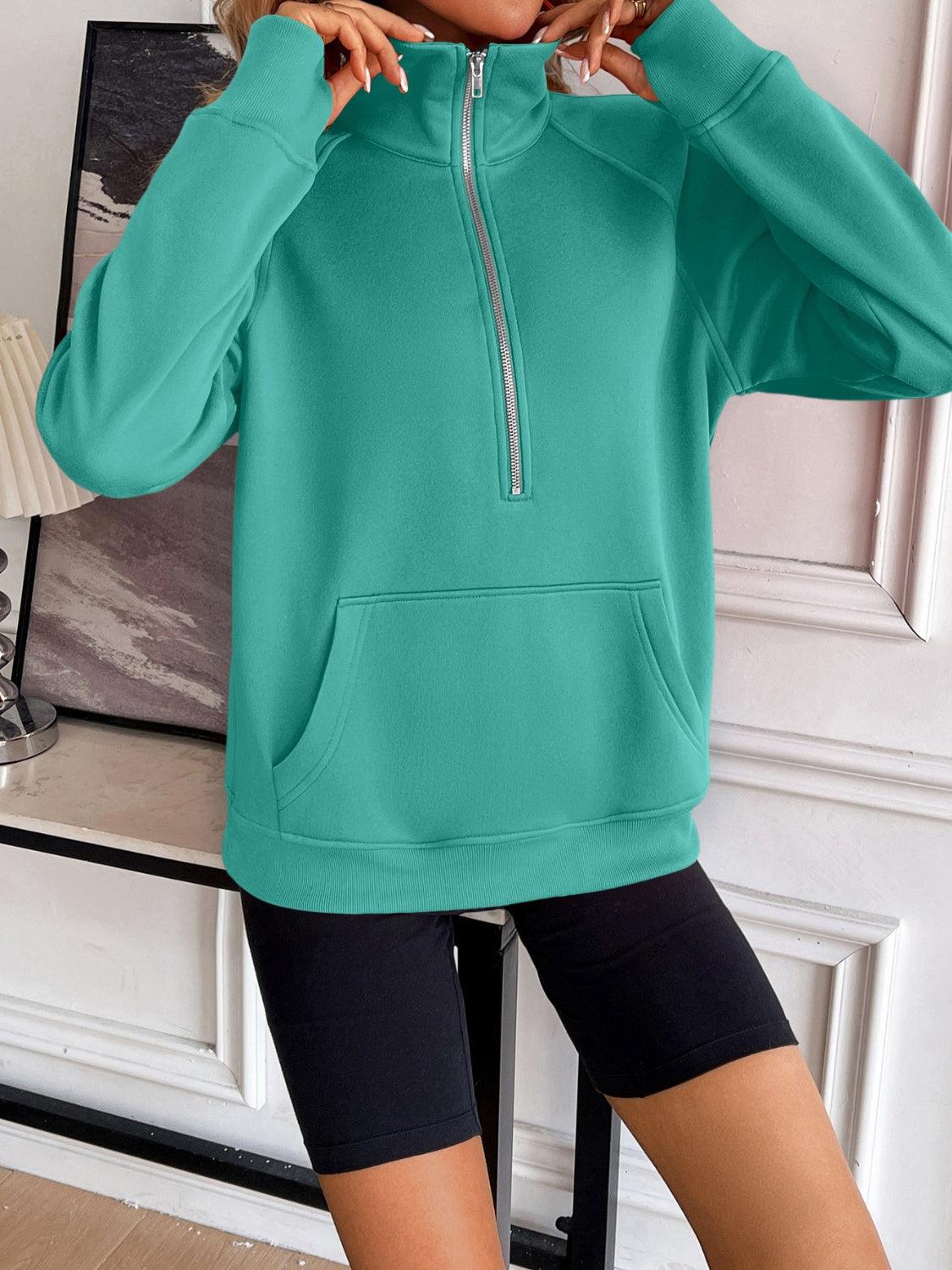 Ivy Lane Half Zip Raglan Sleeve Sweatshirt - Bona Fide Fashion