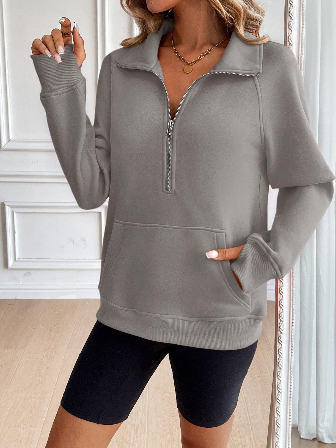 Ivy Lane Half Zip Raglan Sleeve Sweatshirt - Bona Fide Fashion