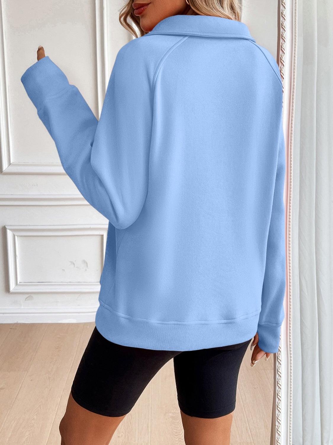 Ivy Lane Half Zip Raglan Sleeve Sweatshirt - Bona Fide Fashion