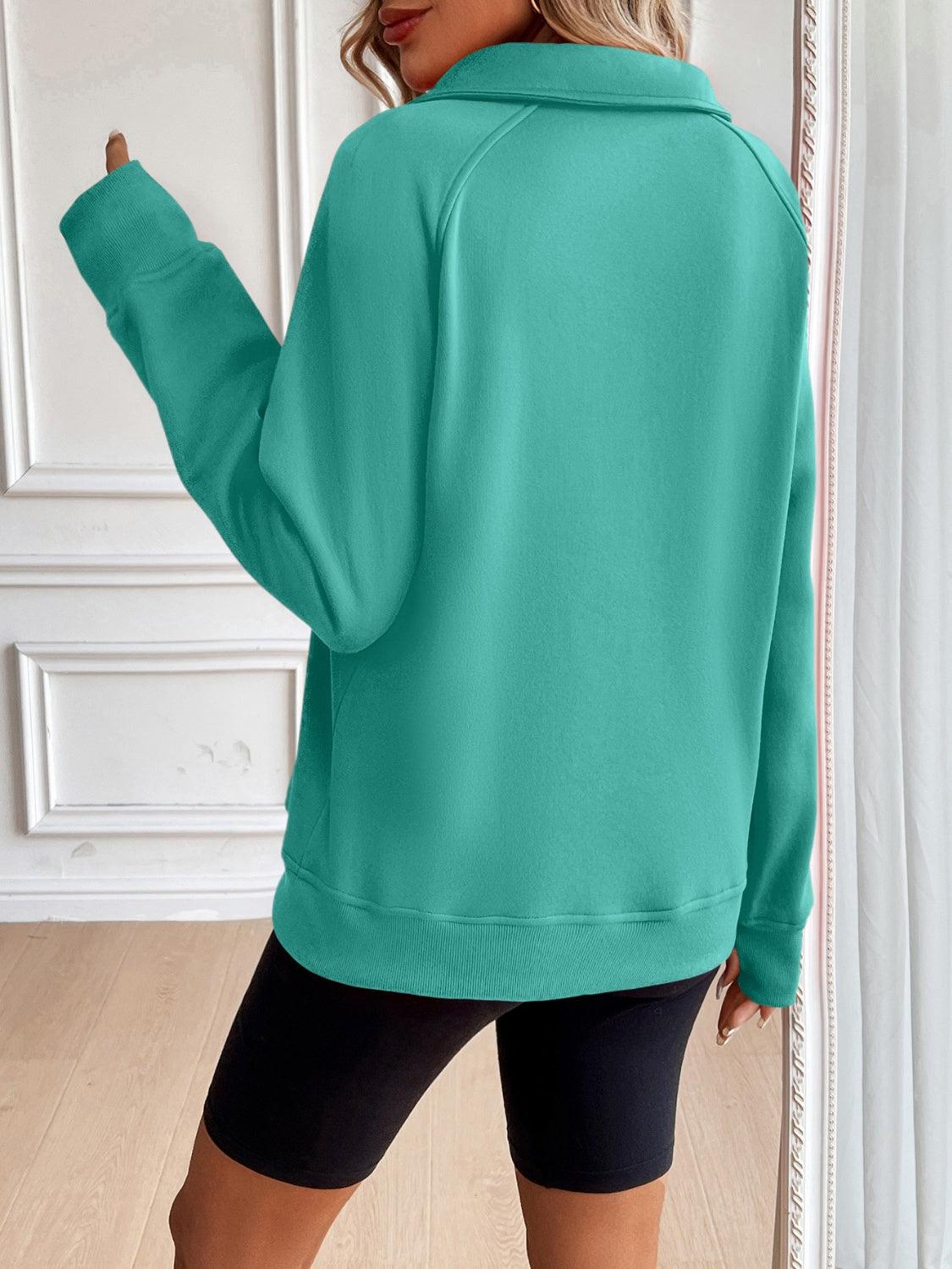 Ivy Lane Half Zip Raglan Sleeve Sweatshirt - Bona Fide Fashion