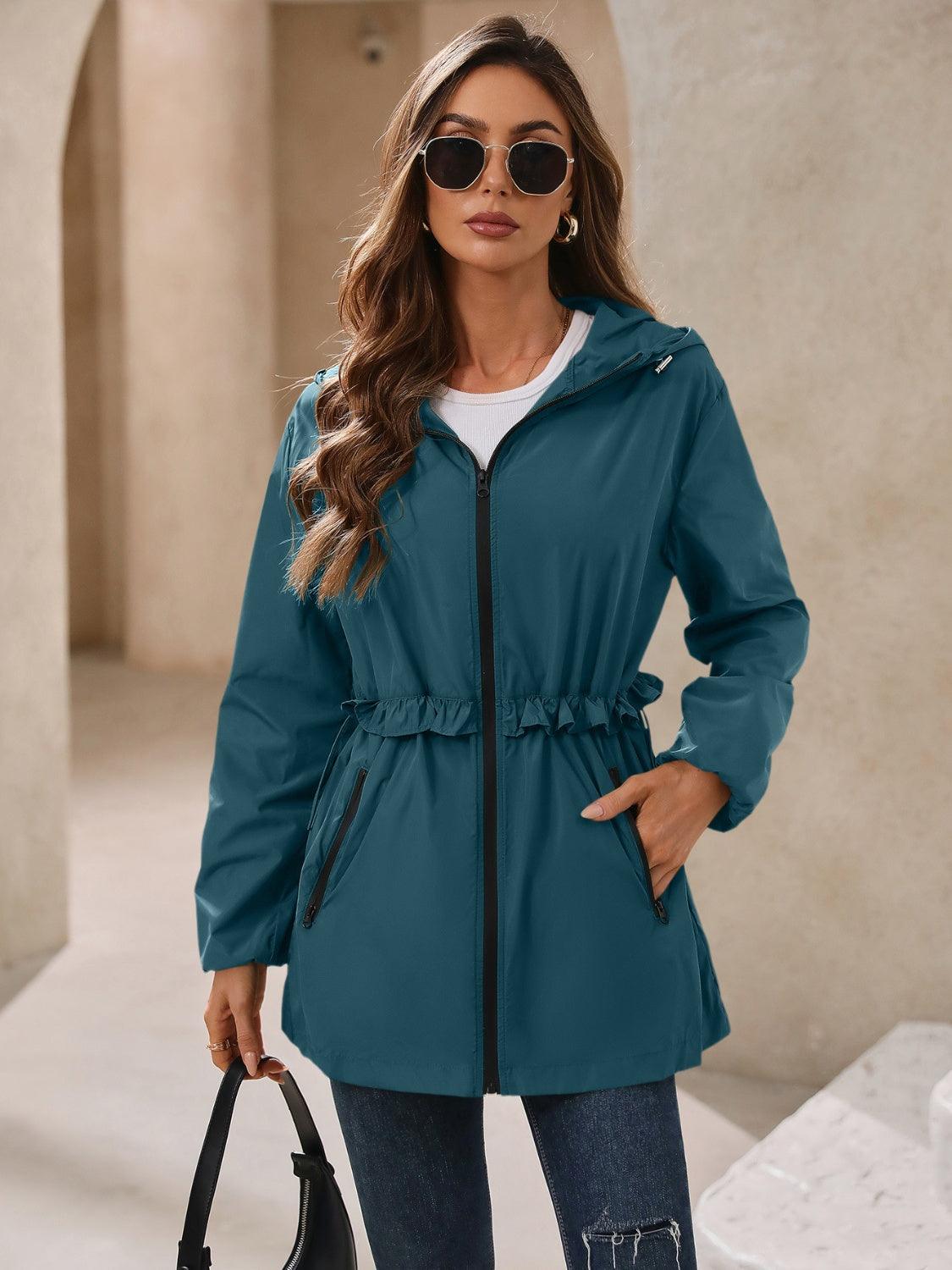 Ivy Lane Outdoor Waterproof Long Sleeve Hooded Windbreaker - Bona Fide Fashion