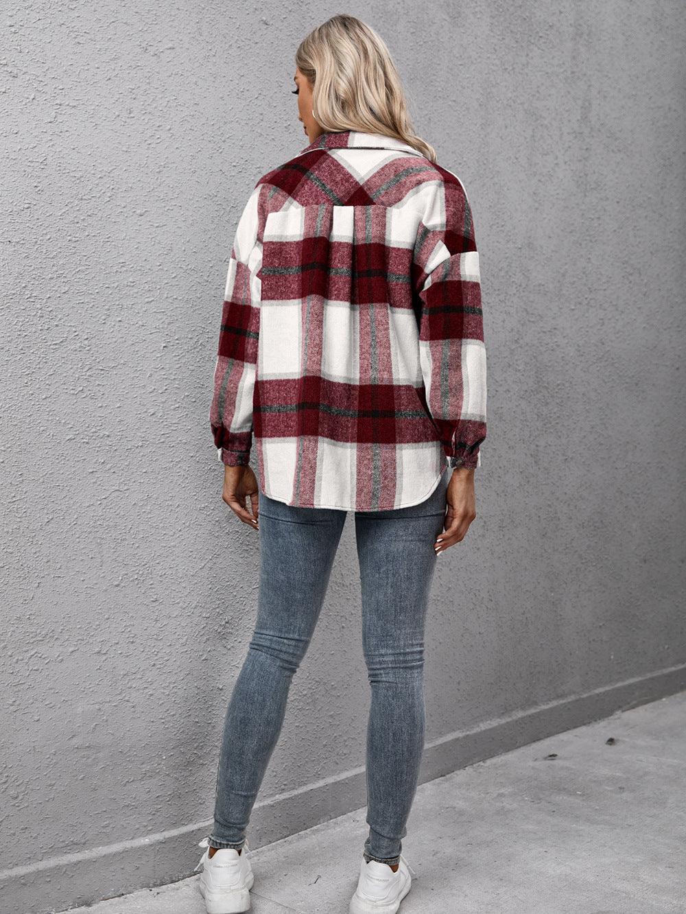 Ivy Lane Plaid Long Sleeve Shirt Jacket - Bona Fide Fashion