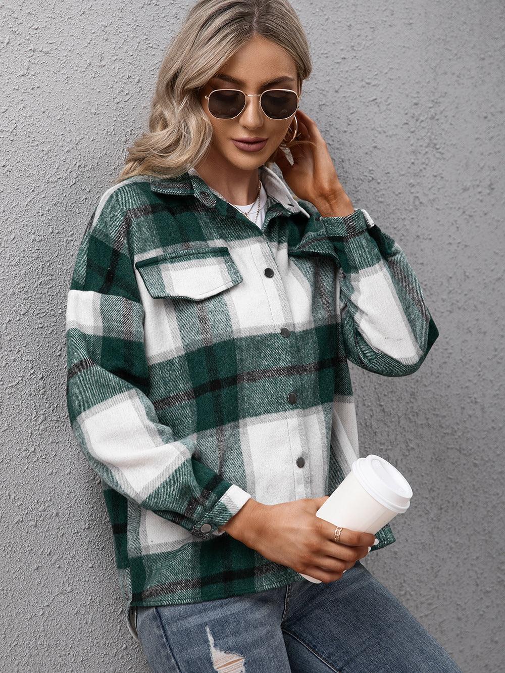 Ivy Lane Plaid Long Sleeve Shirt Jacket - Bona Fide Fashion