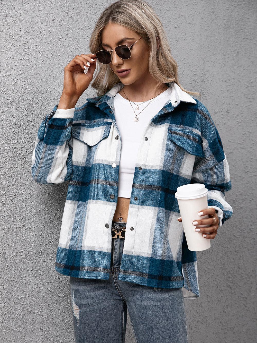 Ivy Lane Plaid Long Sleeve Shirt Jacket - Bona Fide Fashion