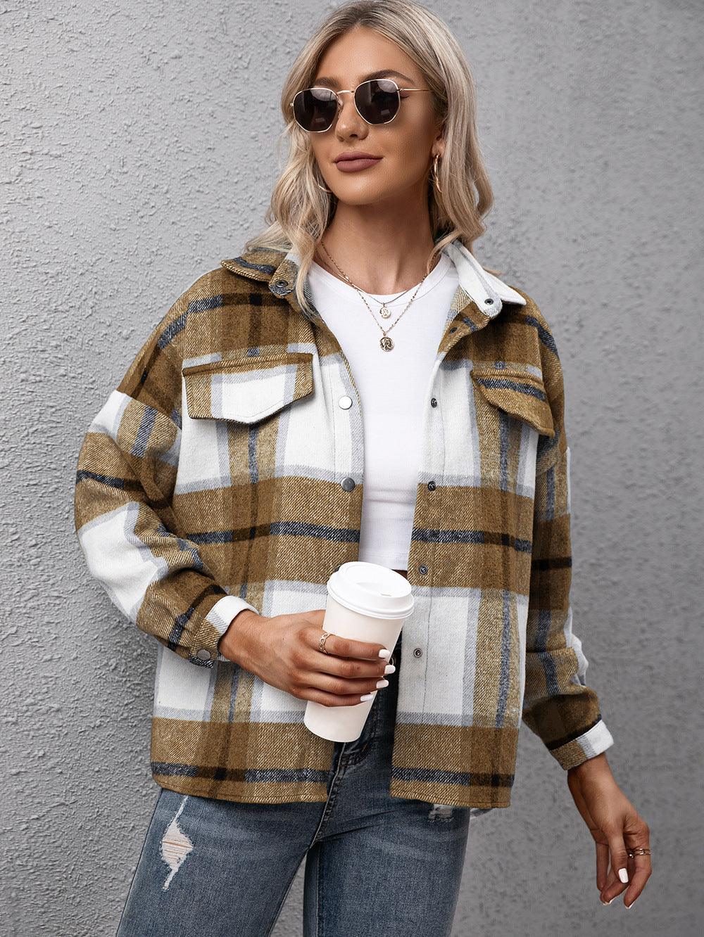 Ivy Lane Plaid Long Sleeve Shirt Jacket - Bona Fide Fashion