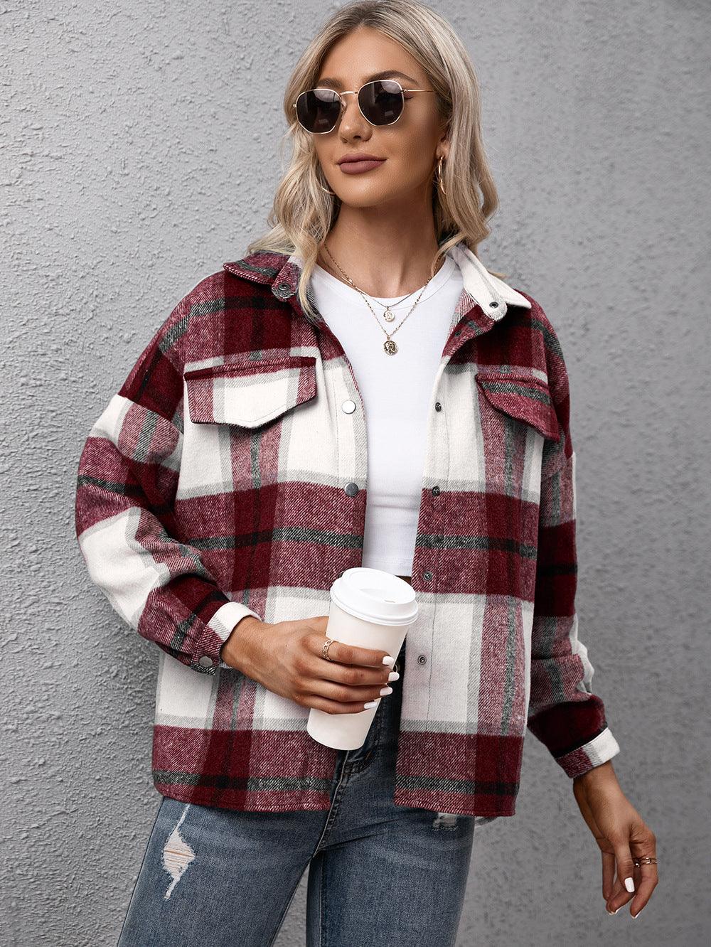 Ivy Lane Plaid Long Sleeve Shirt Jacket - Bona Fide Fashion