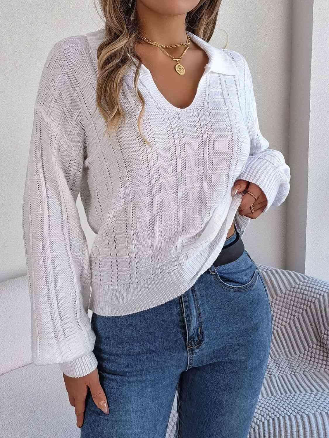 Johnny Collar Drop Shoulder Sweater - Bona Fide Fashion