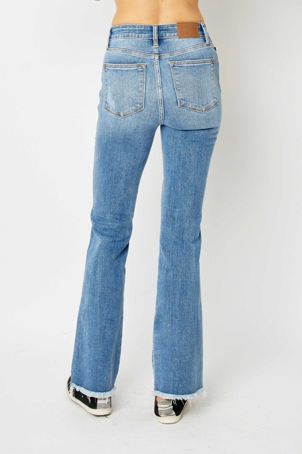 Judy Blue Full Size Distressed Raw Hem Bootcut Jeans - Bona Fide Fashion