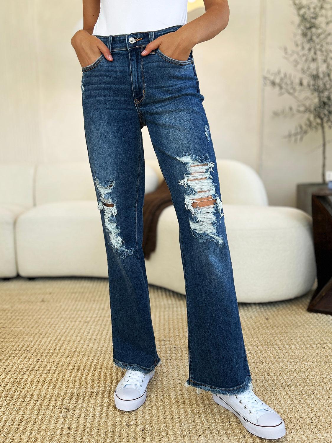 Judy Blue Full Size Mid Rise Distressed Raw Hem Jeans - Bona Fide Fashion