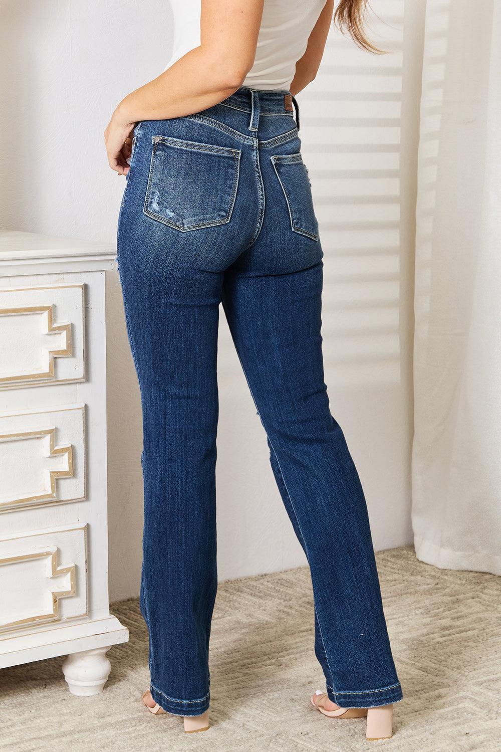 Judy Blue Full Size Mid Rise Hand Sand & Destroy Bootcut Jeans - Bona Fide Fashion