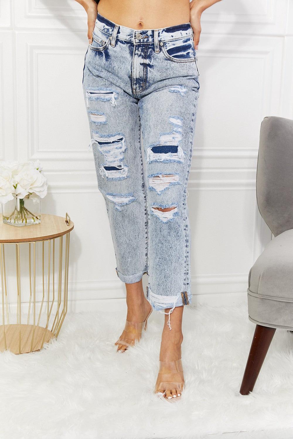 Kancan Kendra High Rise Distressed Straight Jeans - Bona Fide Fashion